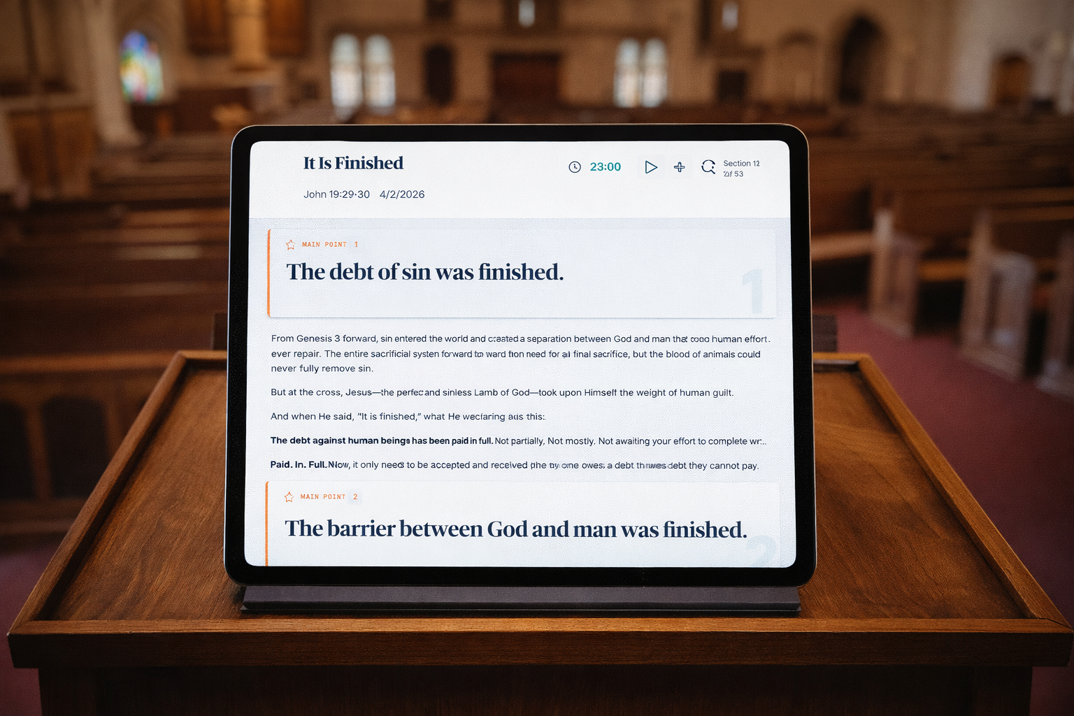 SermonBuild Preach Mode full-screen view